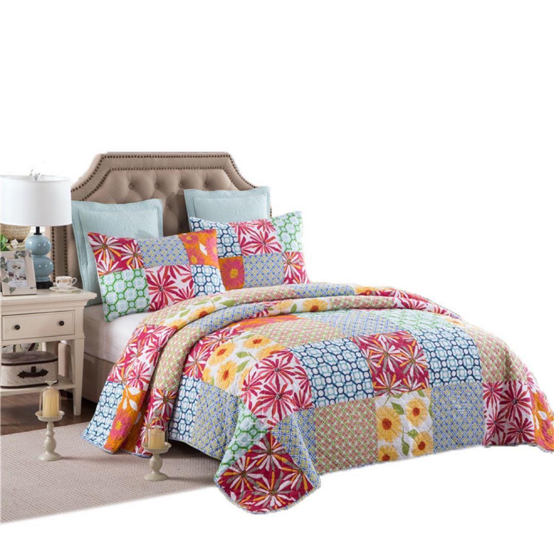 キルトベッドカバー3点セット綿マルチカバー キルティング 047