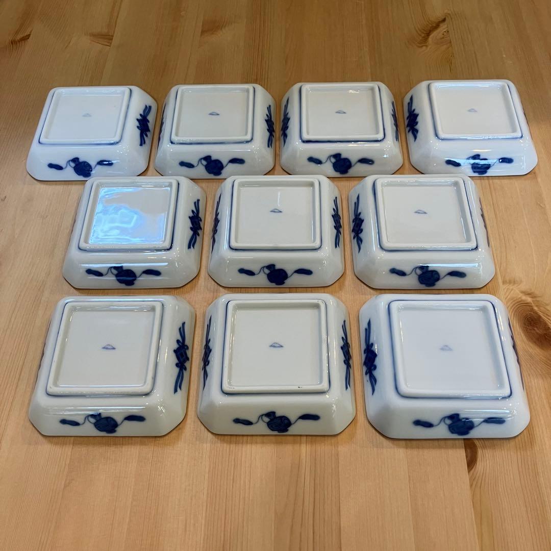 A2G27■ 深川製磁 染付おしどり 角皿 10枚組 鴛鴦 小皿