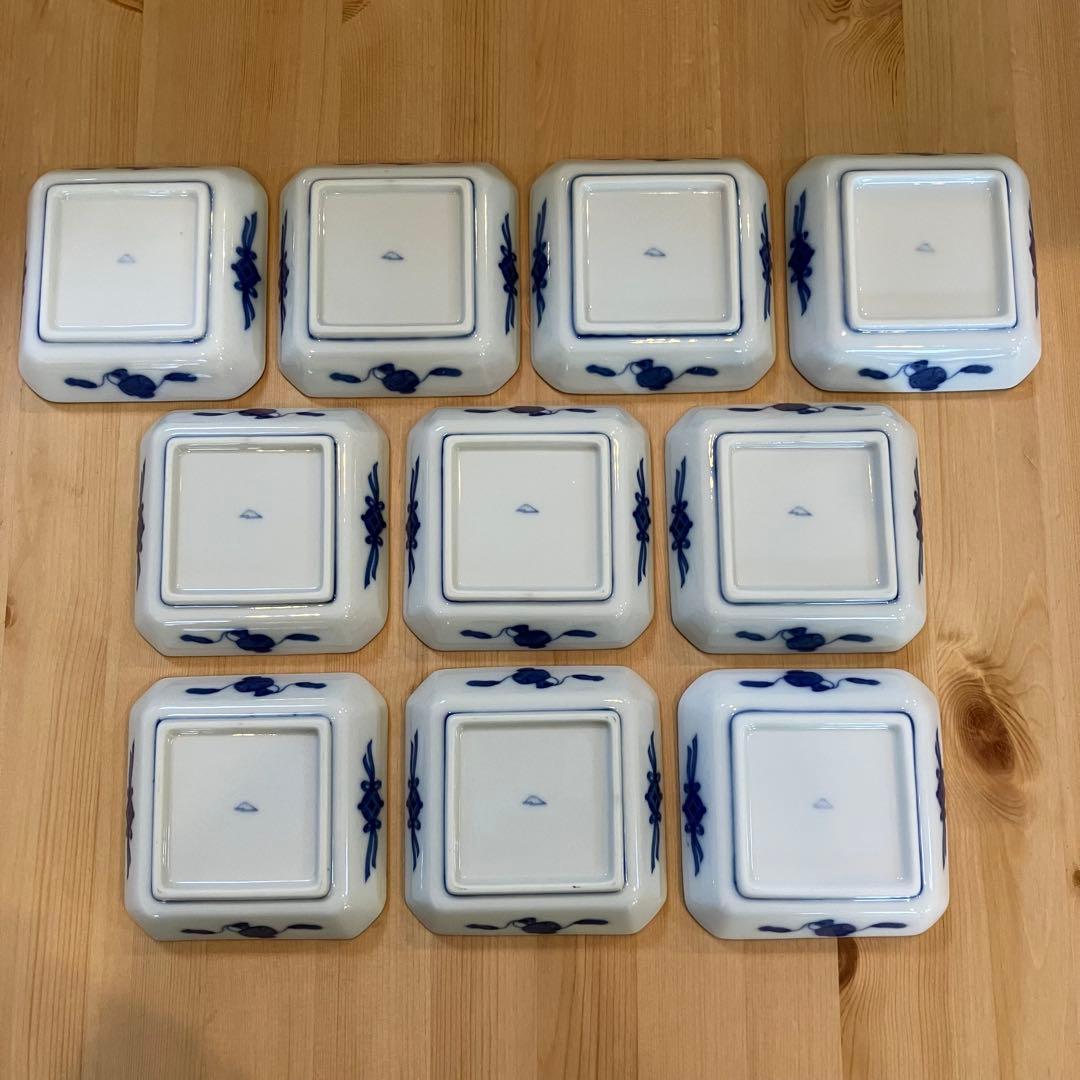 A2G27■ 深川製磁 染付おしどり 角皿 10枚組 鴛鴦 小皿