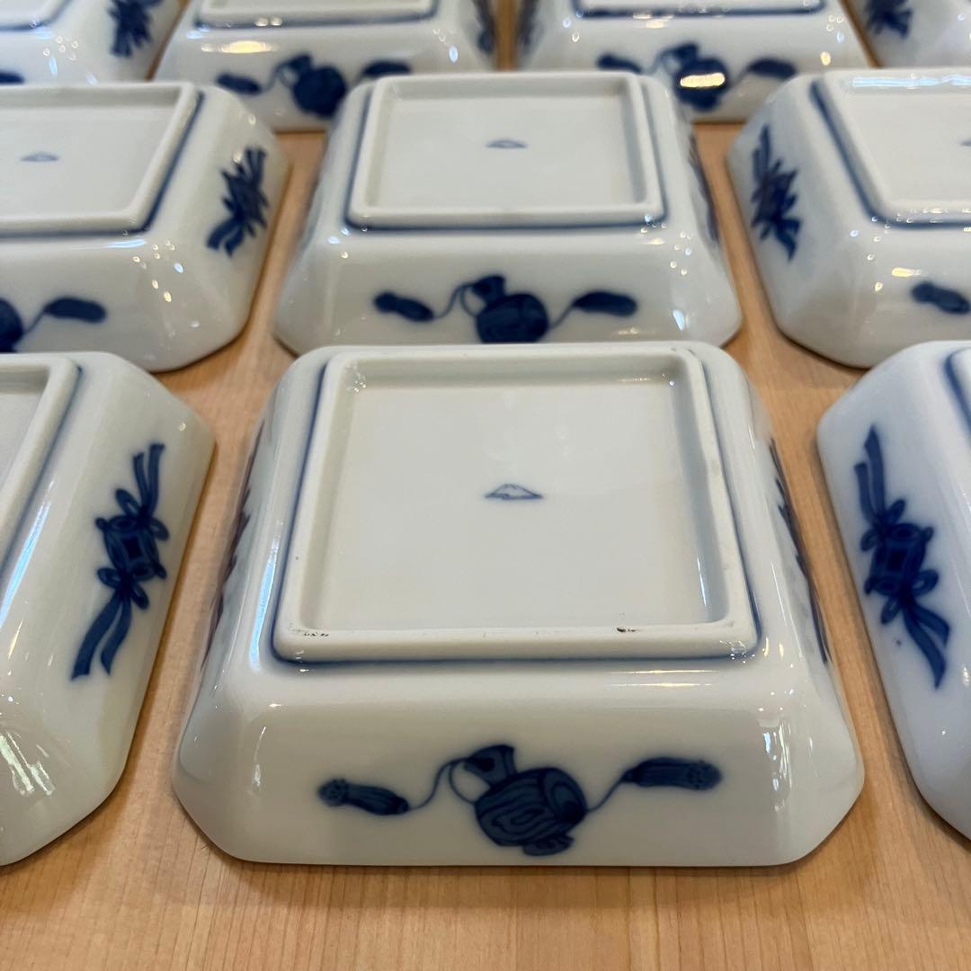 A2G27■ 深川製磁 染付おしどり 角皿 10枚組 鴛鴦 小皿