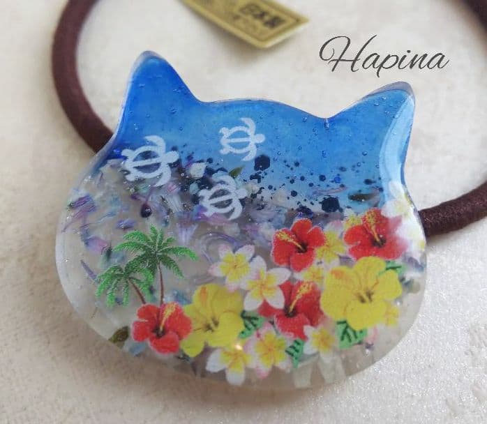 真夏デザイン 猫ちゃんレジンヘアゴム