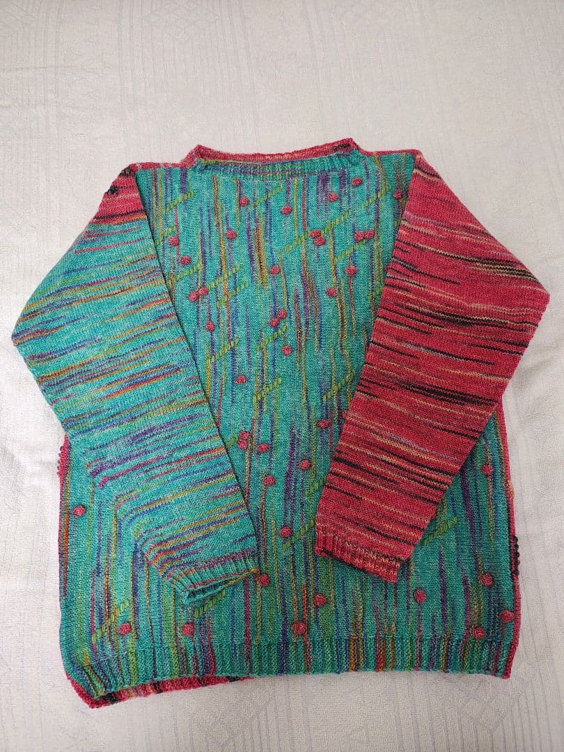 梅村マルティナ　Opal毛糸　レリーフ編み　 手編み　バックワーズセーター