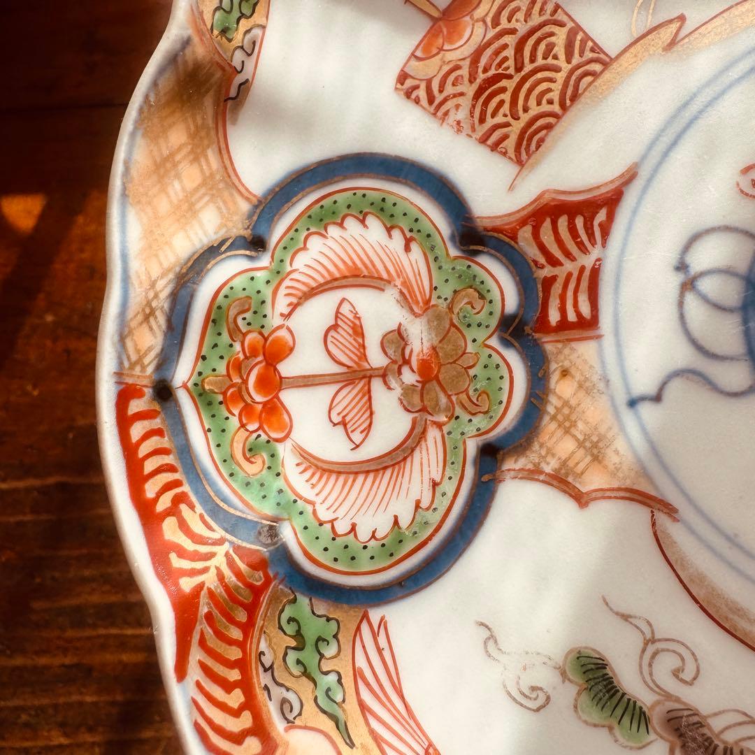 骨董皿　古伊万里金彩色絵皿　宝尽くし宝船花鳥文 平皿1枚