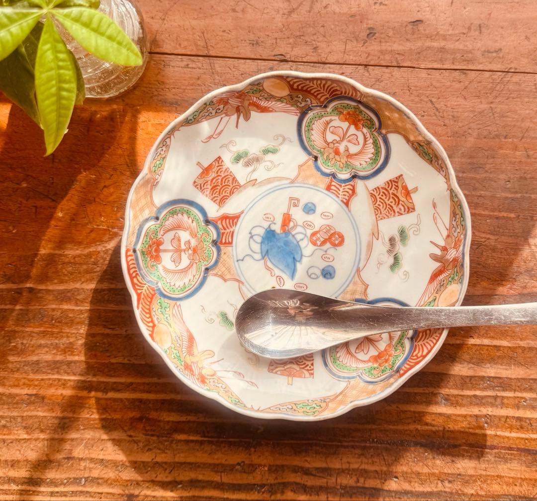 骨董皿　古伊万里金彩色絵皿　宝尽くし宝船花鳥文 平皿1枚