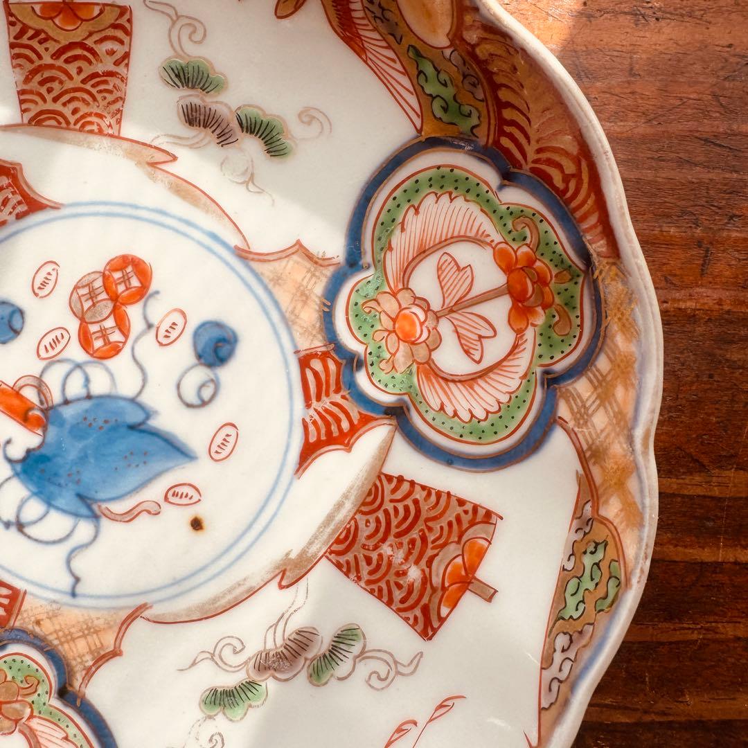 骨董皿　古伊万里金彩色絵皿　宝尽くし宝船花鳥文 平皿1枚