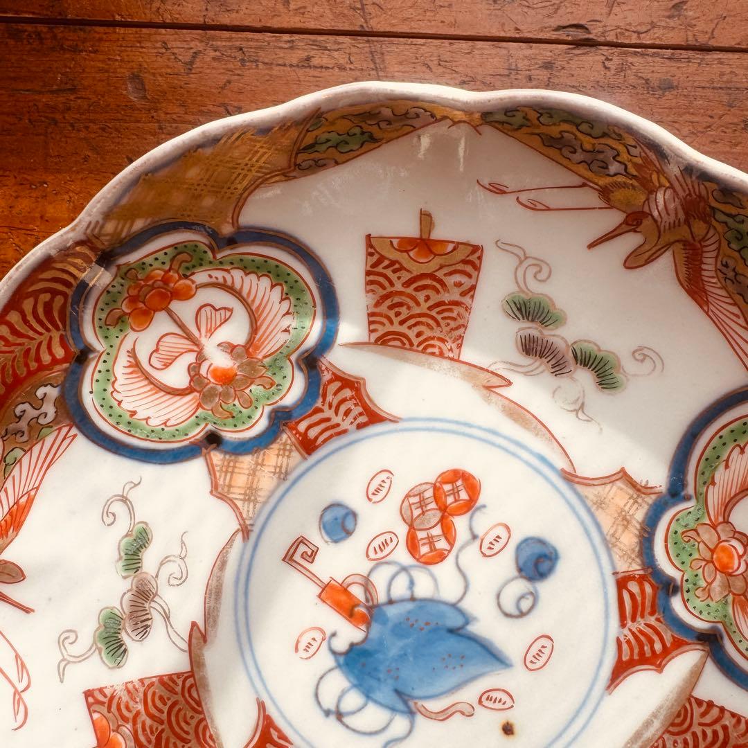 骨董皿　古伊万里金彩色絵皿　宝尽くし宝船花鳥文 平皿1枚