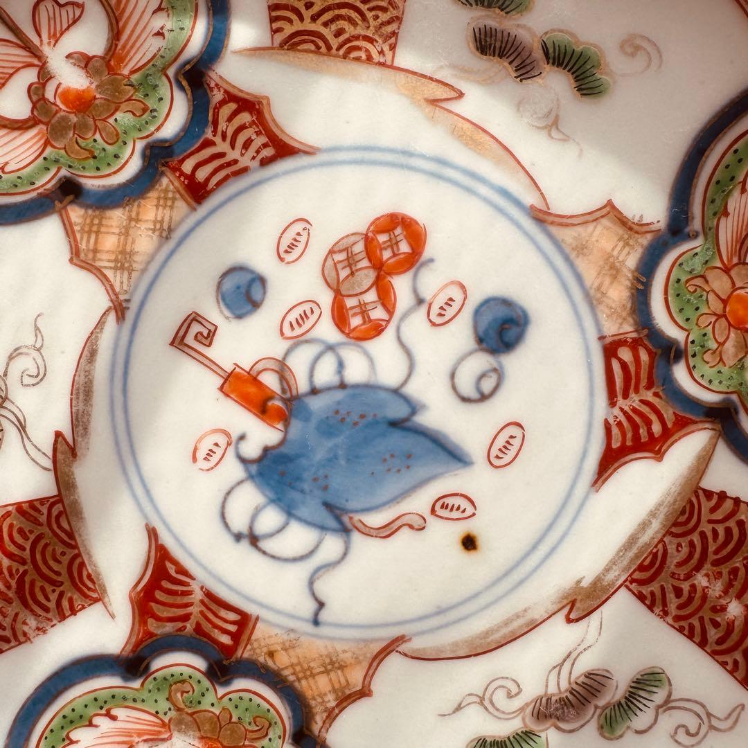 骨董皿　古伊万里金彩色絵皿　宝尽くし宝船花鳥文 平皿1枚