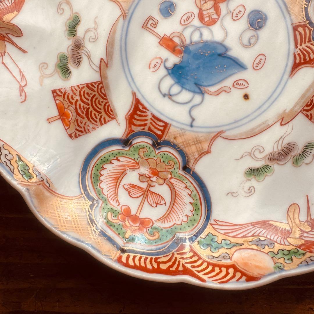 骨董皿　古伊万里金彩色絵皿　宝尽くし宝船花鳥文 平皿1枚