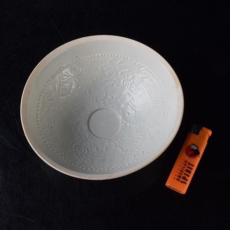 中国　定窯　白磁　刻花文碗　時代箱　V　R8462