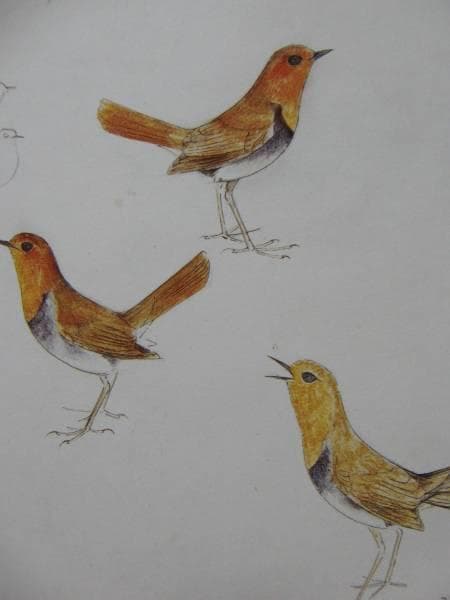 上村　淳之、駒鳥（コマドリ）、希少画集画、新品額装付