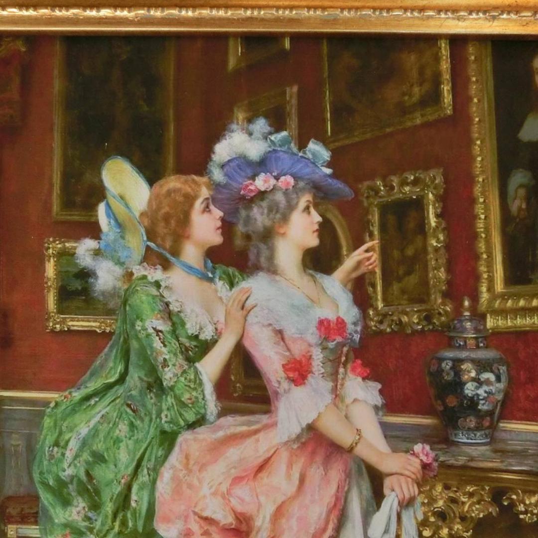 ロココ調　貴婦人の額絵　アンティークゴールドフレーム　絵画鑑賞