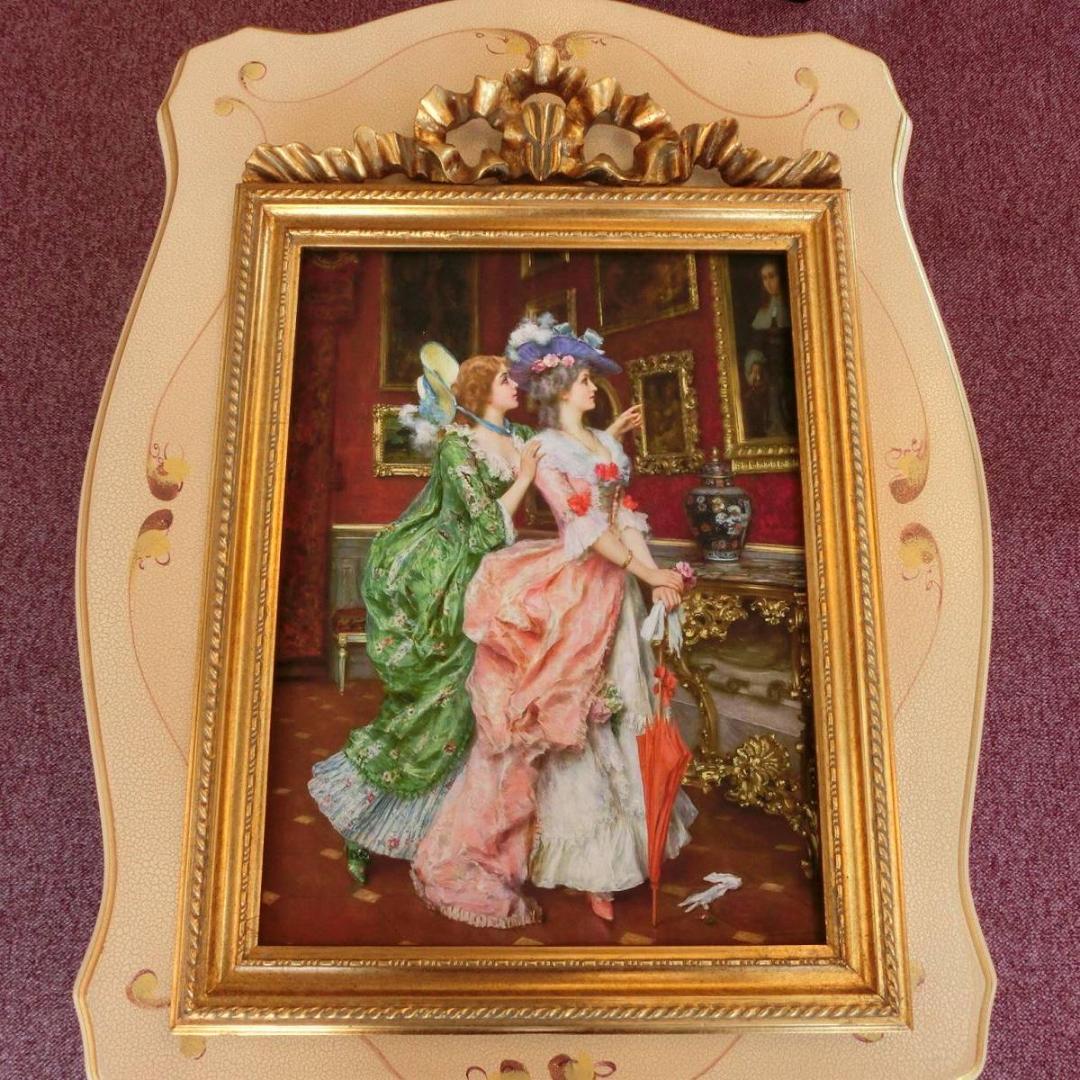 ロココ調　貴婦人の額絵　アンティークゴールドフレーム　絵画鑑賞