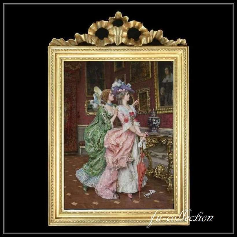 ロココ調　貴婦人の額絵　アンティークゴールドフレーム　絵画鑑賞