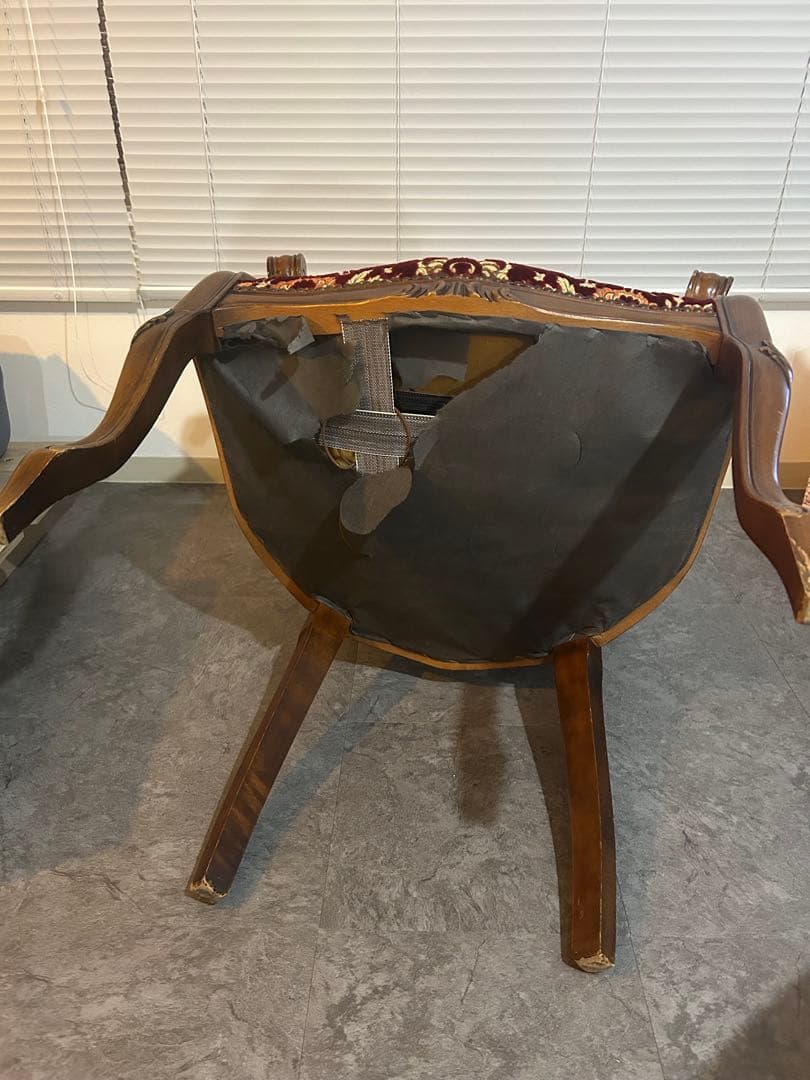 ※送料無料 アンティークチェア ロココ調 ヴィンテージ椅子イス 金華山張