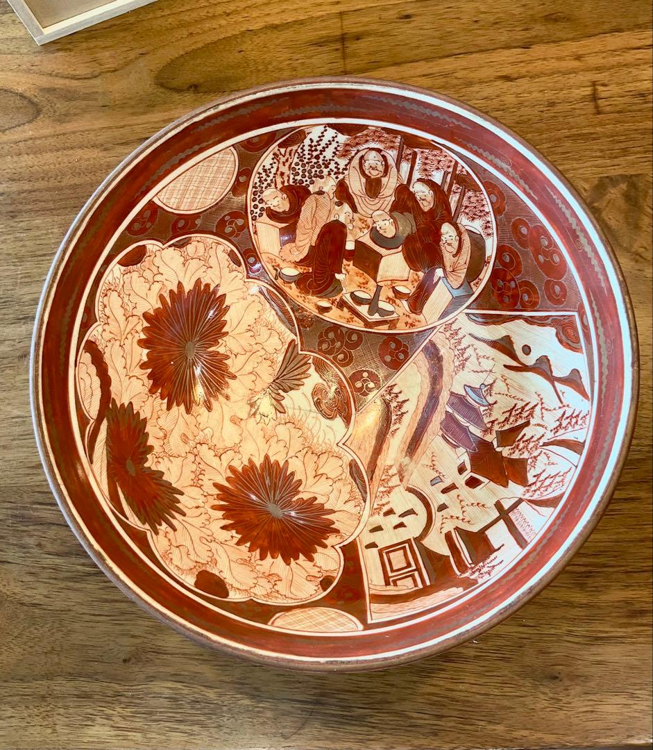 九谷焼き　赤絵　金彩　大鉢　深鉢　亀　鳳凰　直径21.5cm