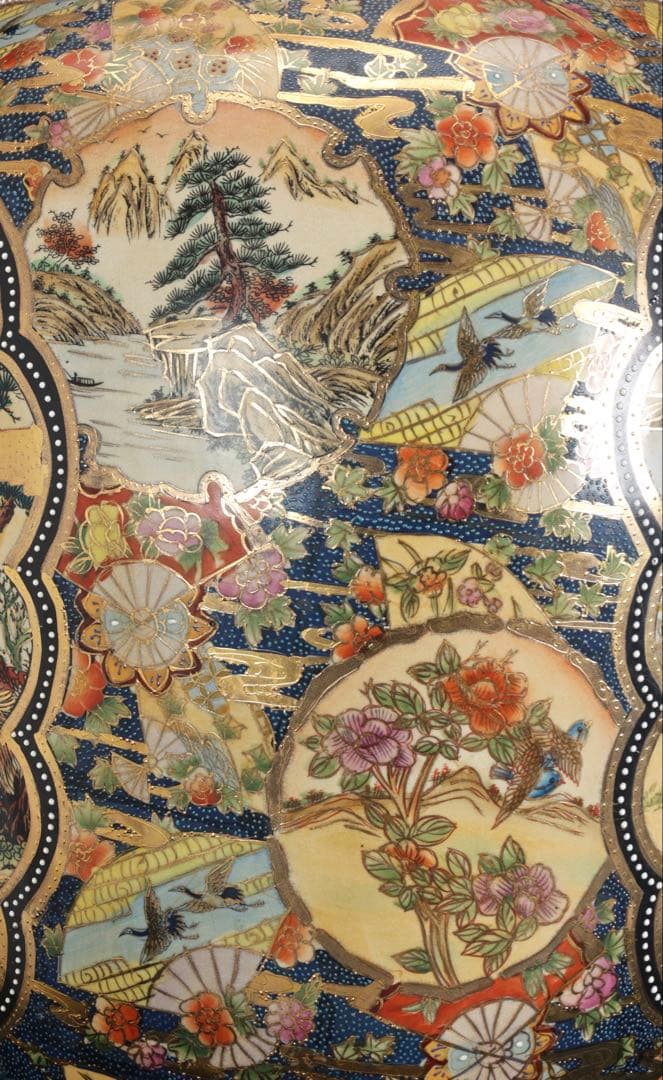 薩摩焼 金襴手 織田信長 木下藤吉郎 武将図 耳付飾壺 特大93㎝ 古美術 骨董