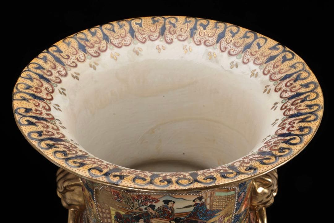 薩摩焼 金襴手 織田信長 木下藤吉郎 武将図 耳付飾壺 特大93㎝ 古美術 骨董