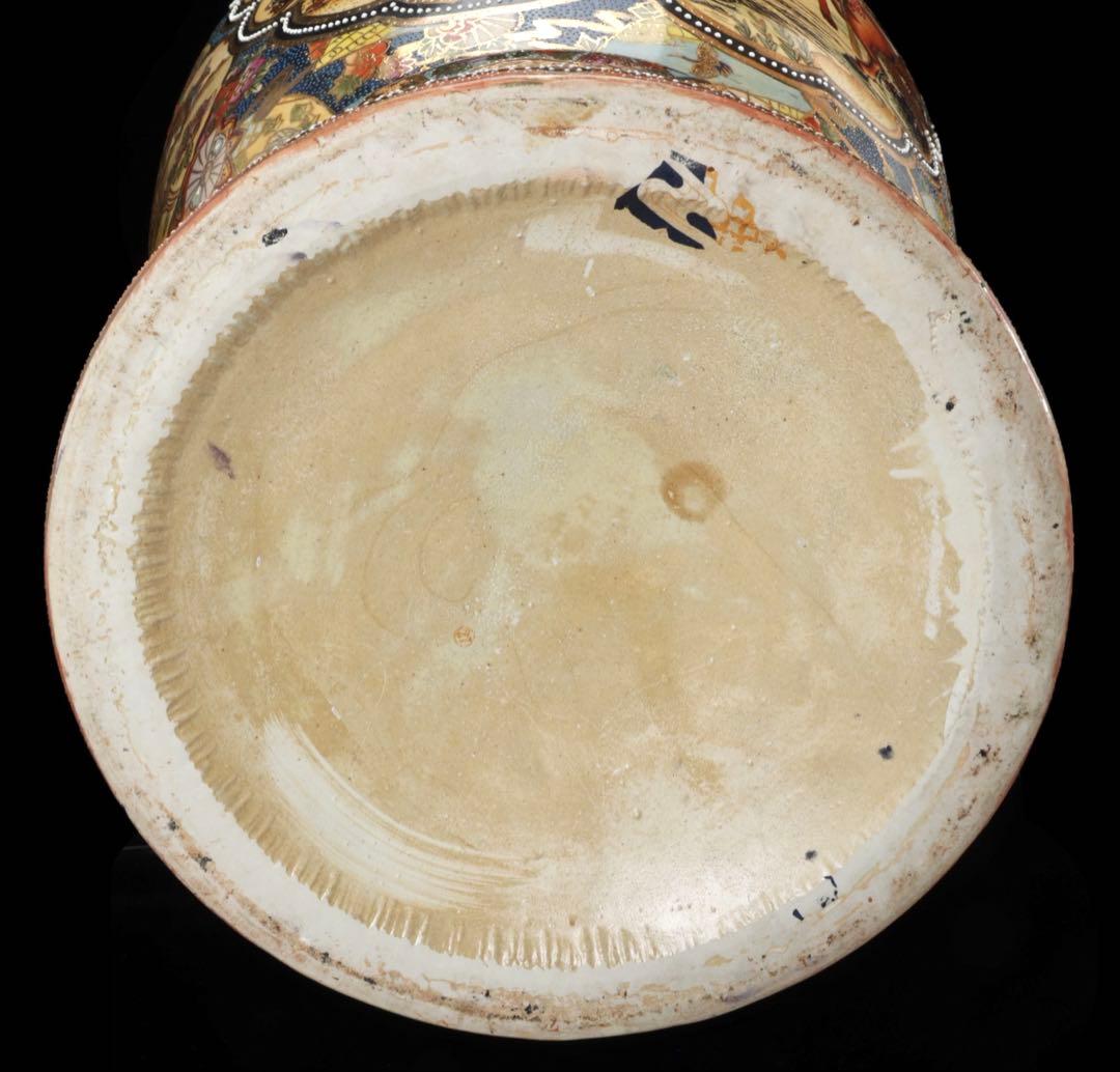 薩摩焼 金襴手 織田信長 木下藤吉郎 武将図 耳付飾壺 特大93㎝ 古美術 骨董