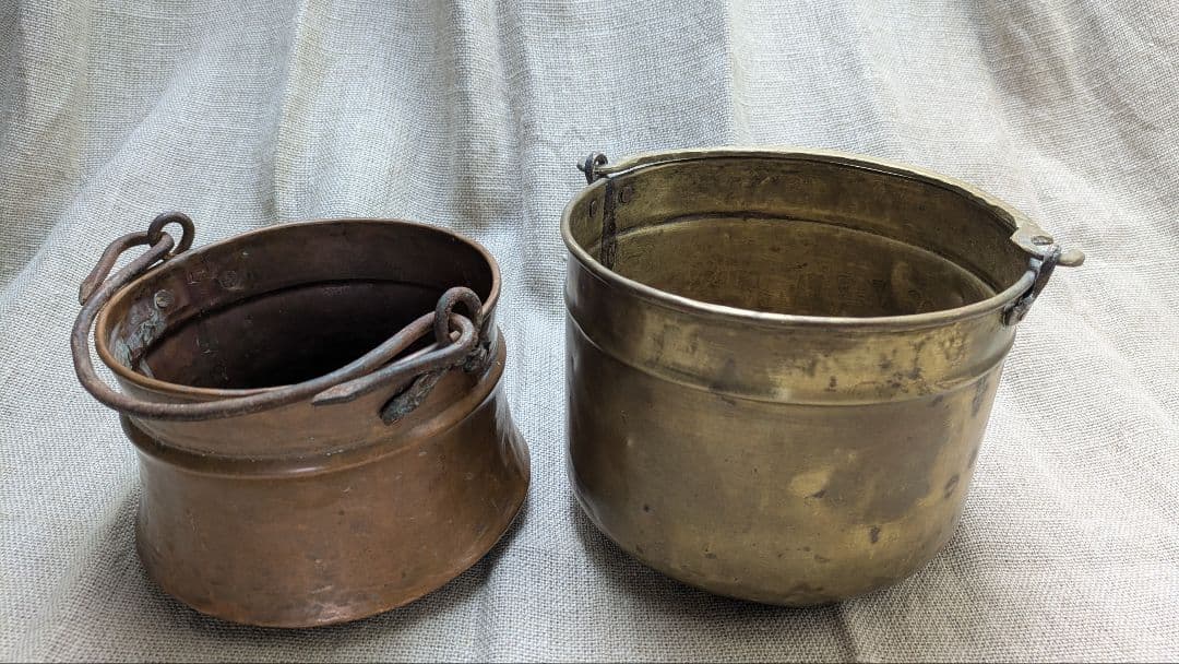 フランスアンティーク 銅製 吊り下げ鍋 ポットカバー 鉢カバーに。h-25