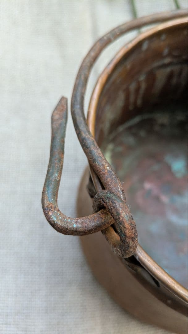 フランスアンティーク 銅製 吊り下げ鍋 ポットカバー 鉢カバーに。h-25