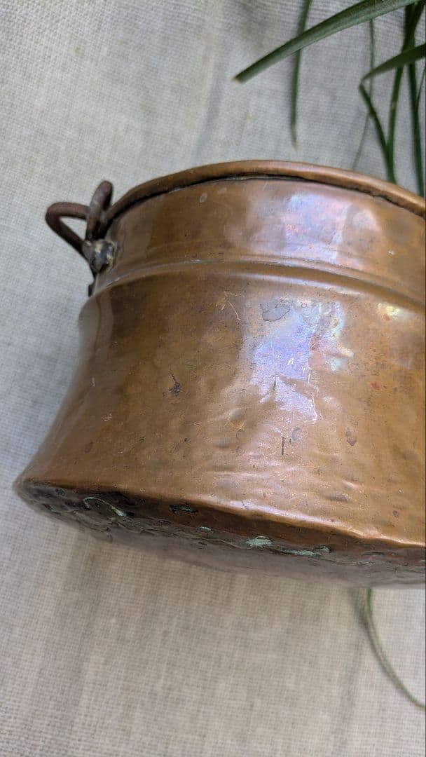 フランスアンティーク 銅製 吊り下げ鍋 ポットカバー 鉢カバーに。h-25