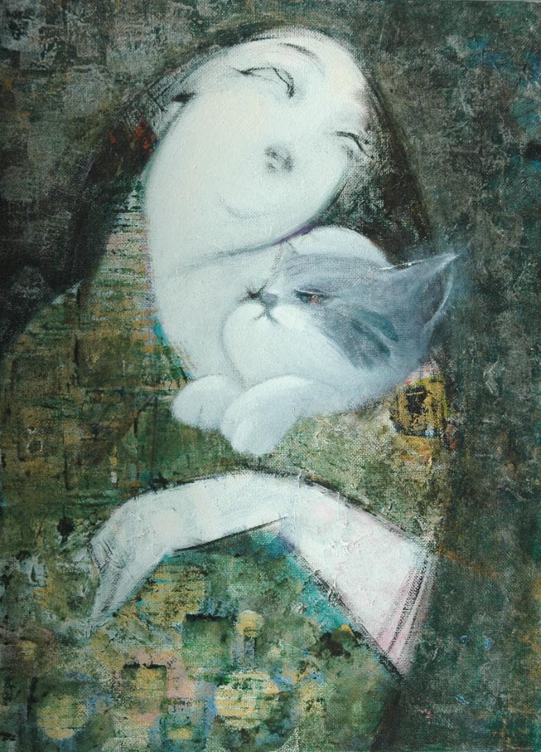 油絵 菅家令子 絵 絵画インテリア 額付(黒) F4-030719 祈り 母子像