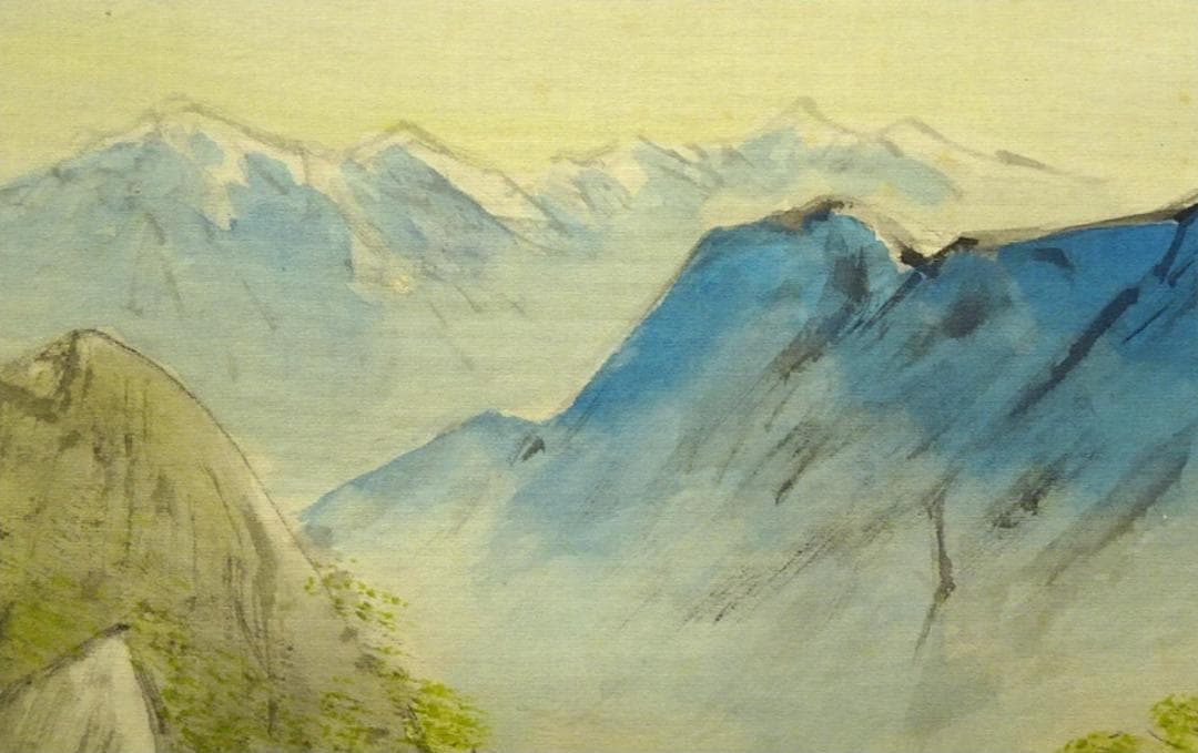 【真作】掛軸 大村古堂『春景山水図』絹本 肉筆 共箱付 掛け軸 g05143