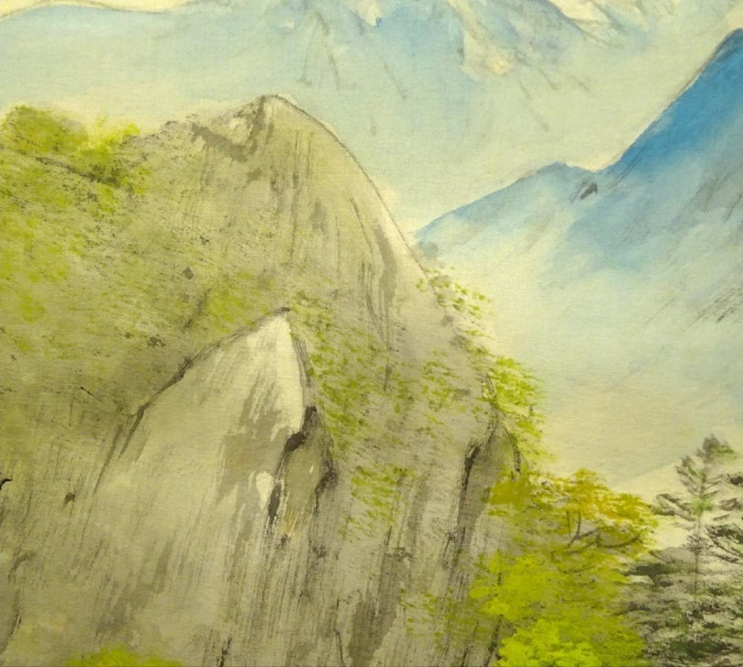 【真作】掛軸 大村古堂『春景山水図』絹本 肉筆 共箱付 掛け軸 g05143
