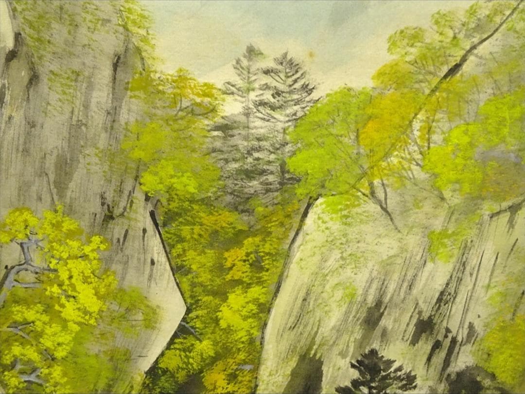 【真作】掛軸 大村古堂『春景山水図』絹本 肉筆 共箱付 掛け軸 g05143