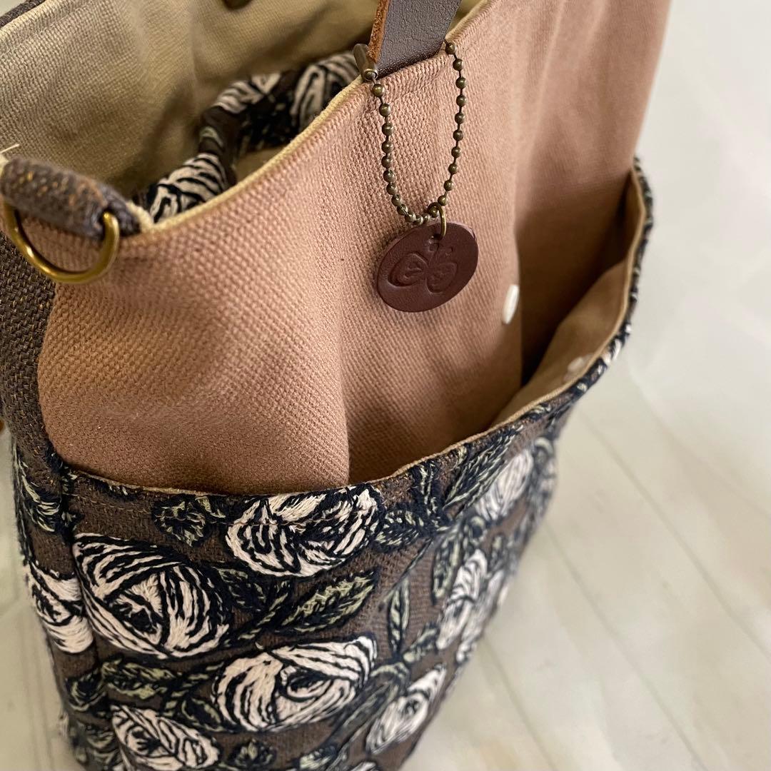 ハンドメイド　ポケットトートバッグ　ミナペルホネン　rosy 451