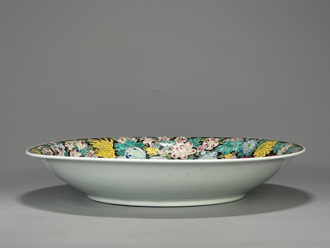中国美術　景徳鎮製　粉彩百花不落地大盤　粉彩皿　時代　唐物