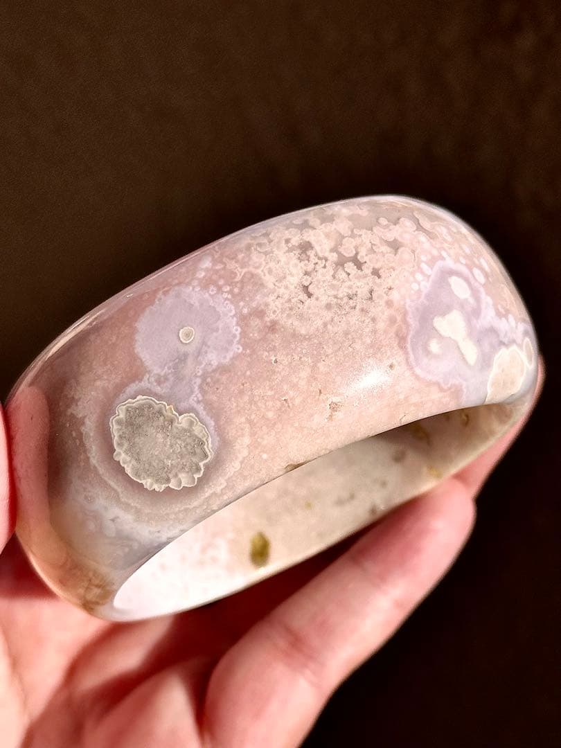 ピンアメ桜瑪瑙 くりぬきバングル✨天然石