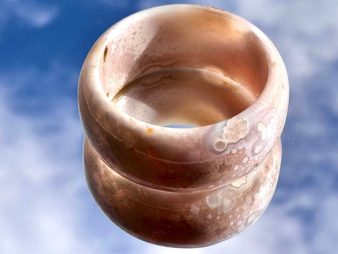 ピンアメ桜瑪瑙 くりぬきバングル✨天然石