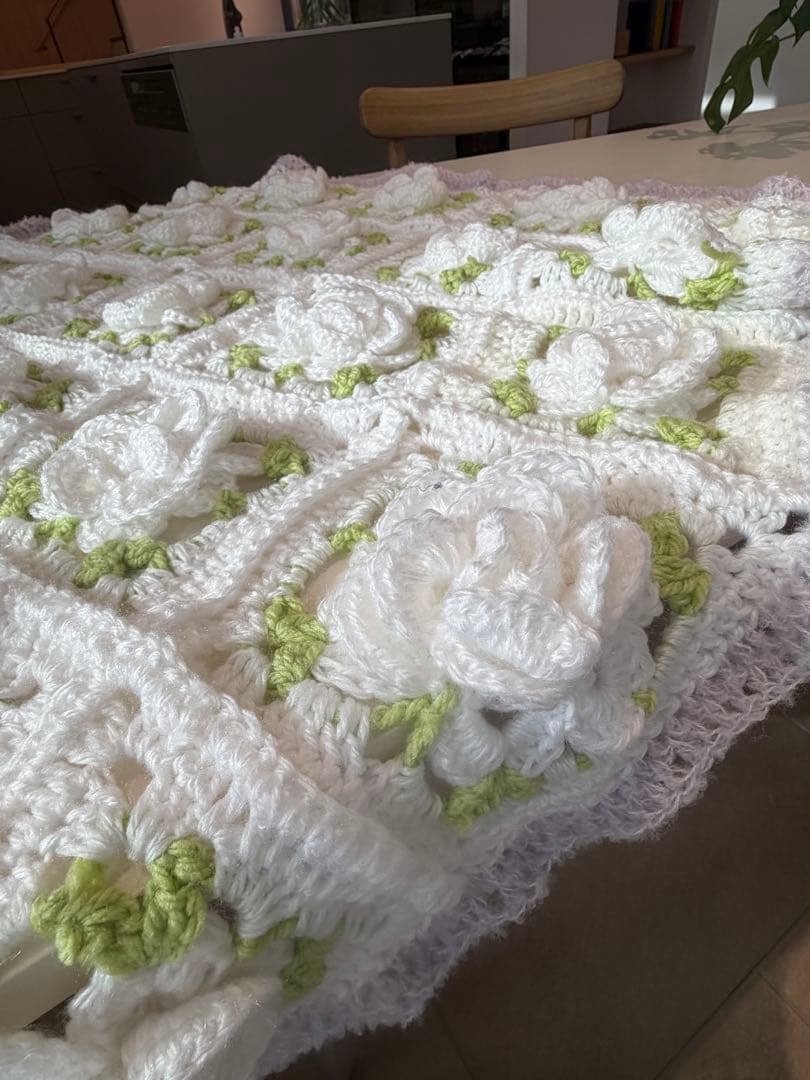 かぎ針編み バラモチーフ ブランケット