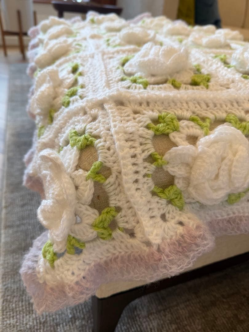 かぎ針編み バラモチーフ ブランケット