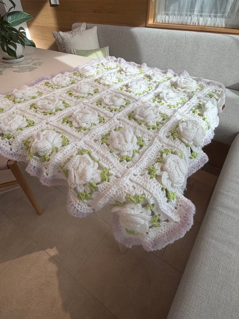 かぎ針編み バラモチーフ ブランケット
