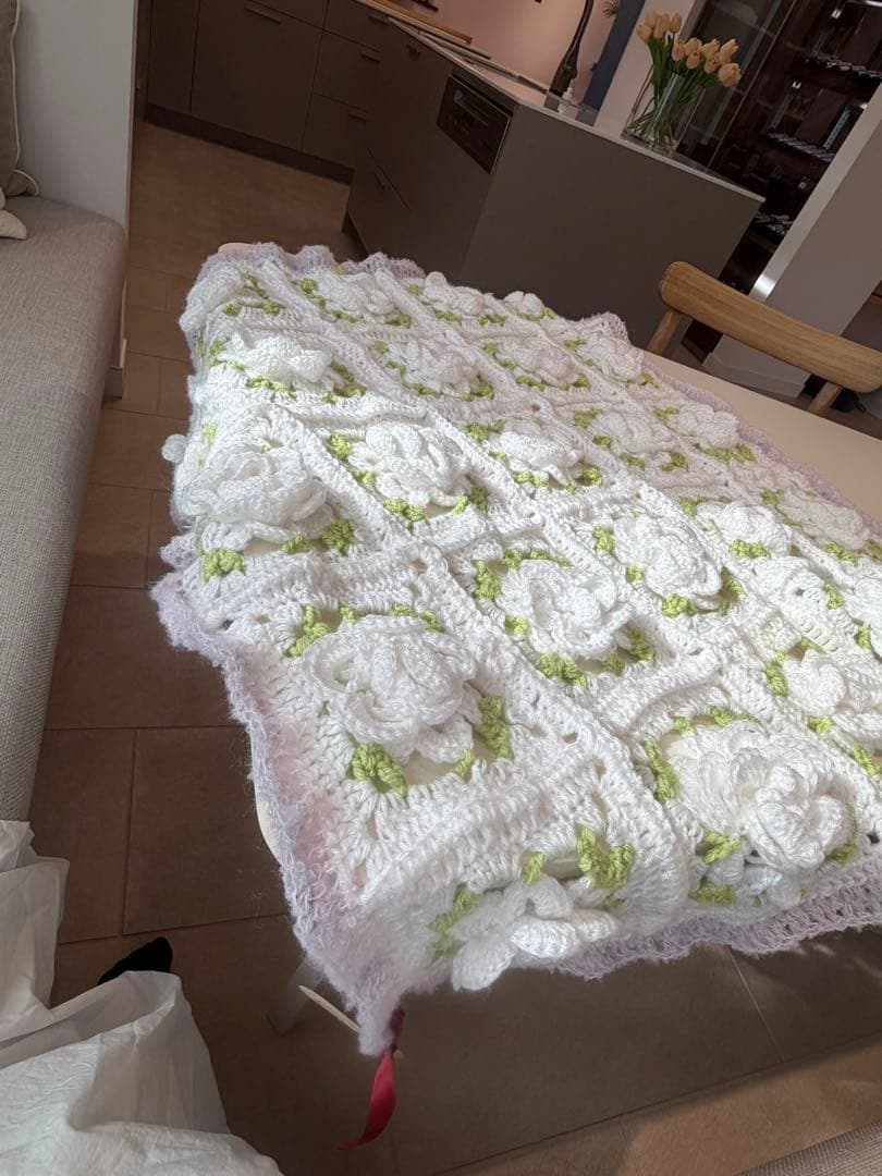 かぎ針編み バラモチーフ ブランケット
