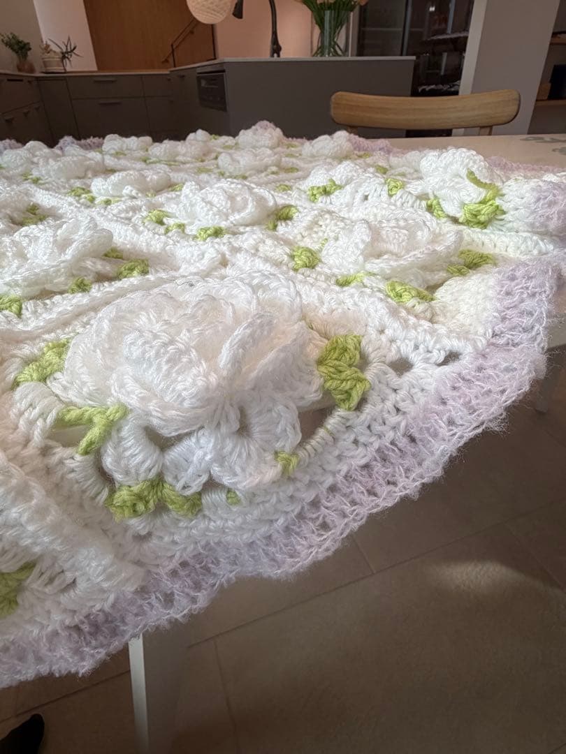 かぎ針編み バラモチーフ ブランケット