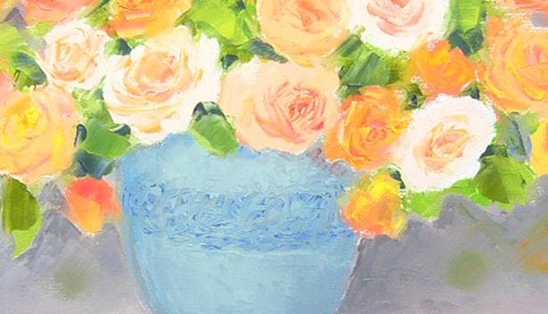 絵画 油絵 青木今陽 肉筆油絵 静物画 オレンジ色と白い花