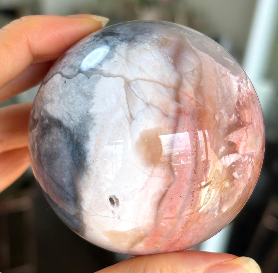 再入荷　レアカラー　高品質　ピンクブルー　ペトリファイドウッド　スフィア　珪化木