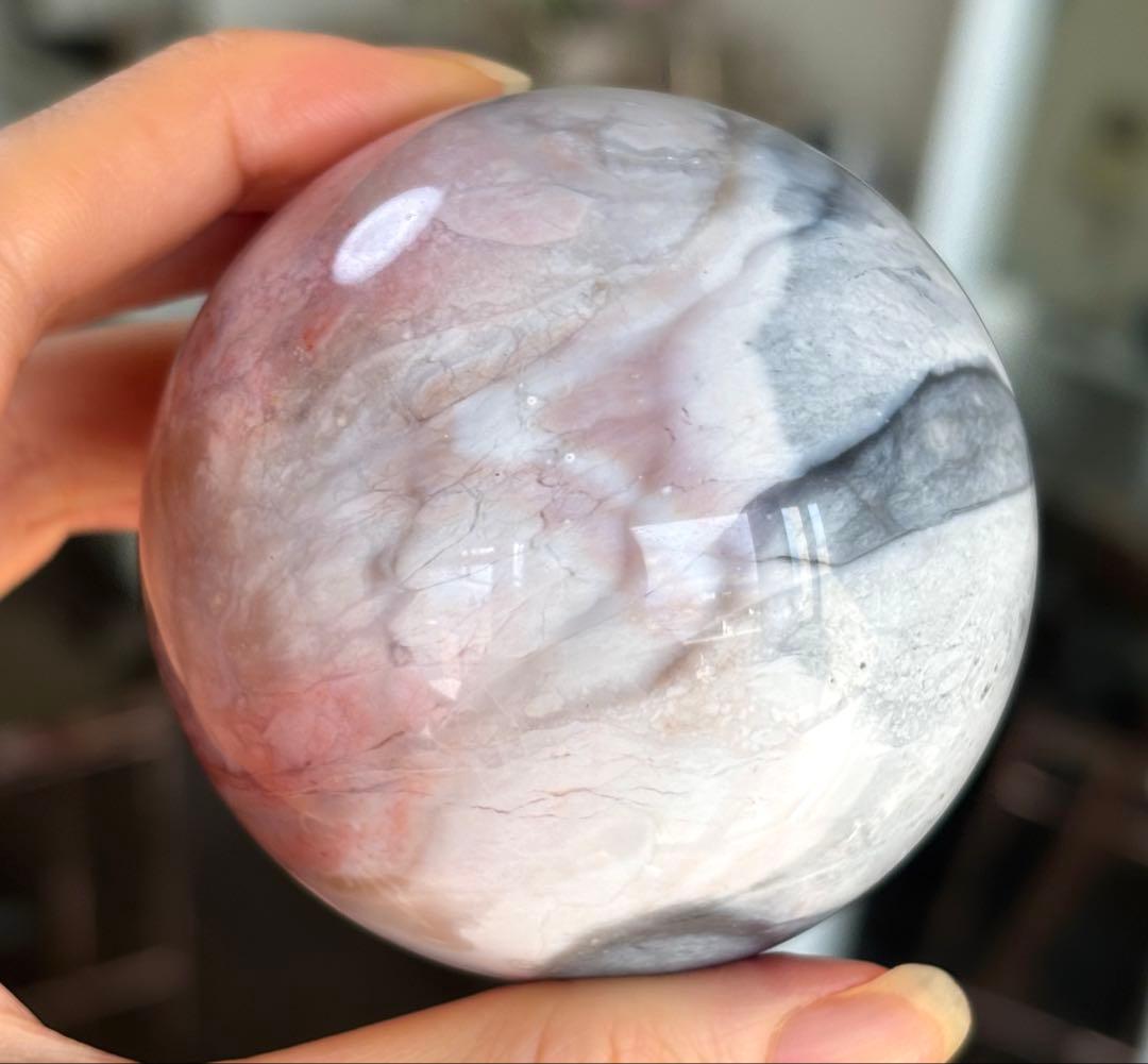 再入荷　レアカラー　高品質　ピンクブルー　ペトリファイドウッド　スフィア　珪化木