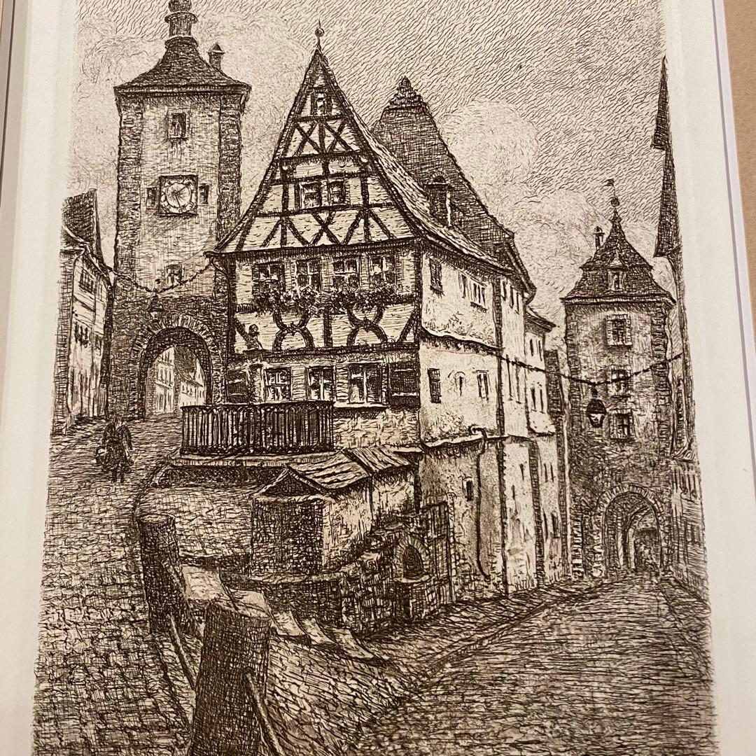 ヴィンテージ ドイツ ローテンブルグ 風景画 アート額装品 インテリア