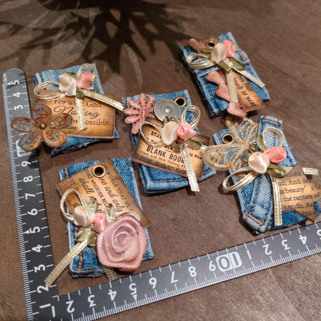 デニムリメイク☆レトロクラシックシャビータグ✨️お花リボン