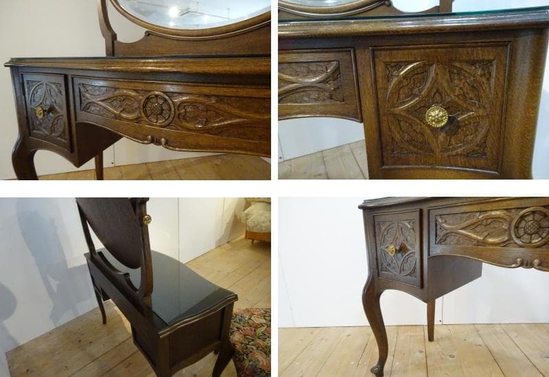 神戸洋家具　アンティーク　ドレッサー　鏡台　オーク材　美品