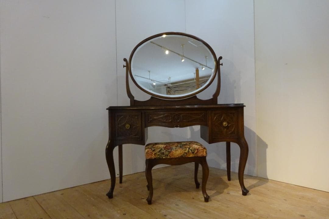 神戸洋家具　アンティーク　ドレッサー　鏡台　オーク材　美品