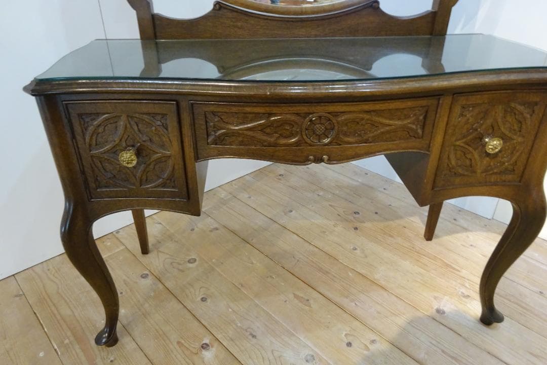 神戸洋家具　アンティーク　ドレッサー　鏡台　オーク材　美品