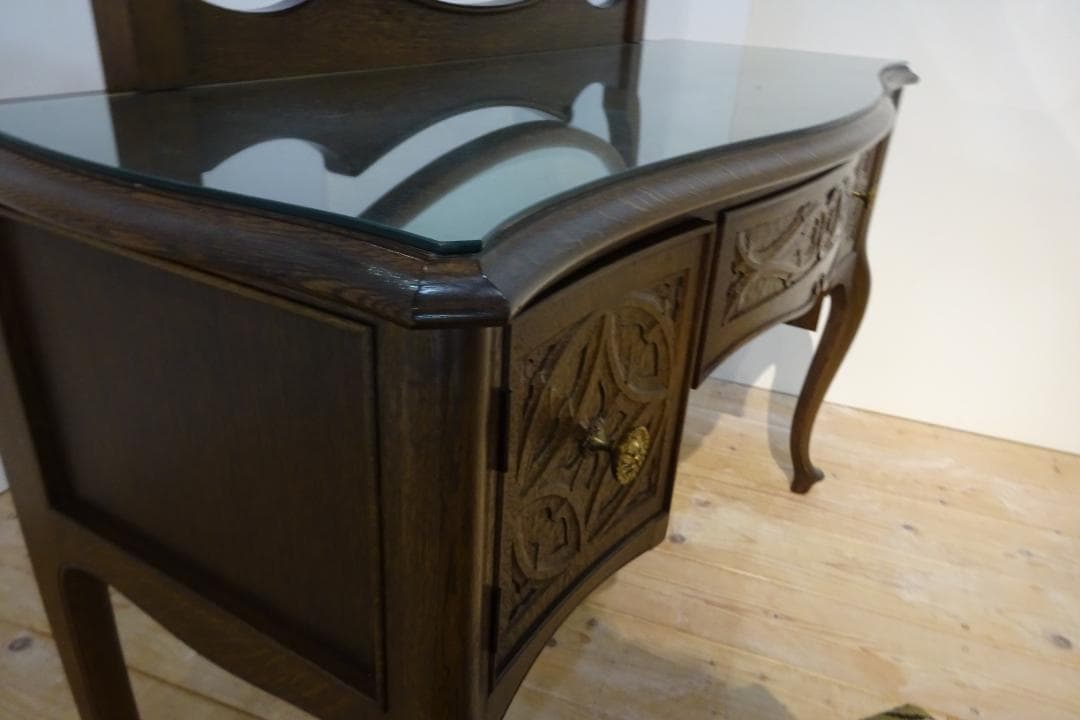 神戸洋家具　アンティーク　ドレッサー　鏡台　オーク材　美品