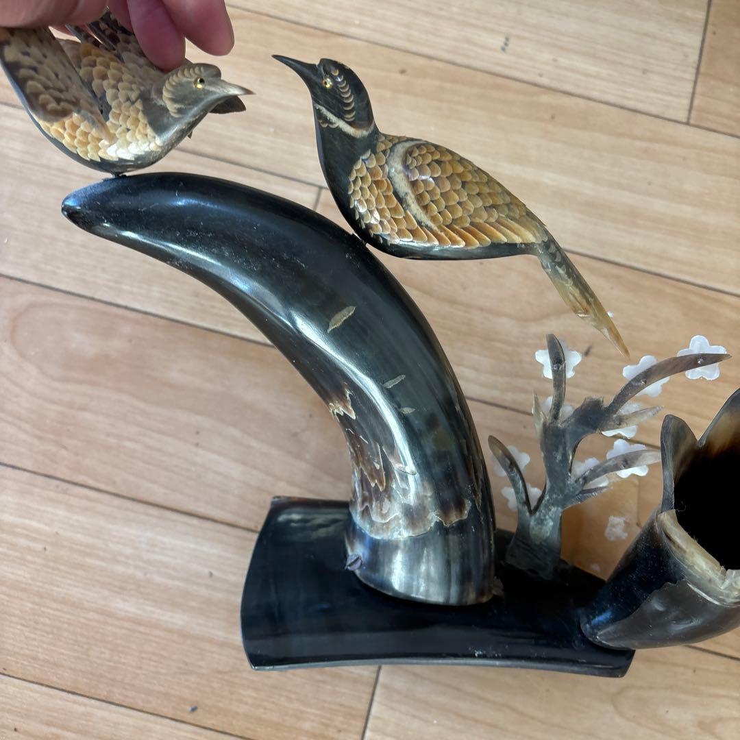 水牛角工芸　鳥彫刻　置物