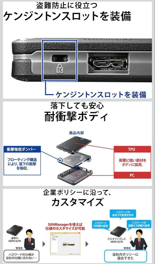 I-O DATA ポータブルHDD 2TB HDPD-SUTB2 日本製