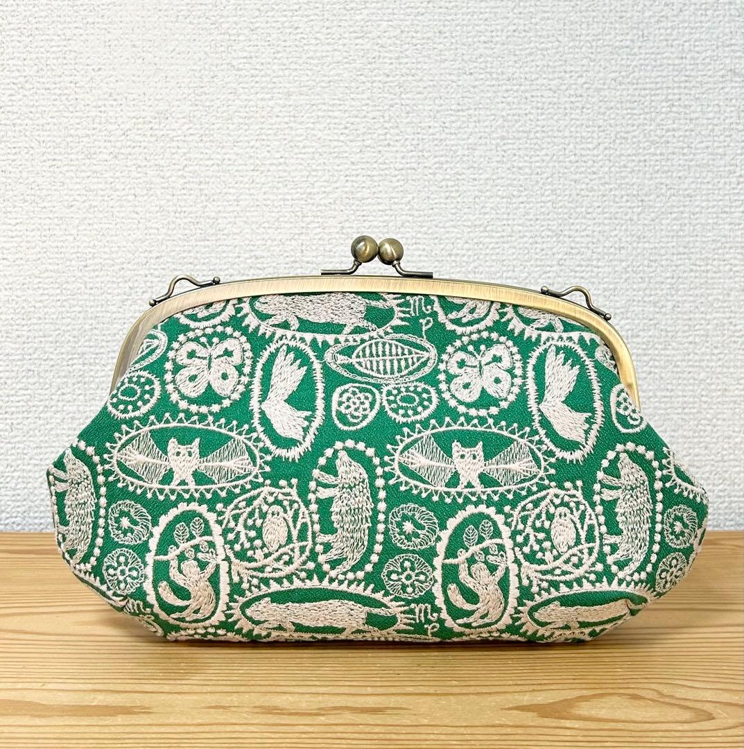 ハンドメイド がま口 バッグ ポーチ jungle relief ミナペルホネン